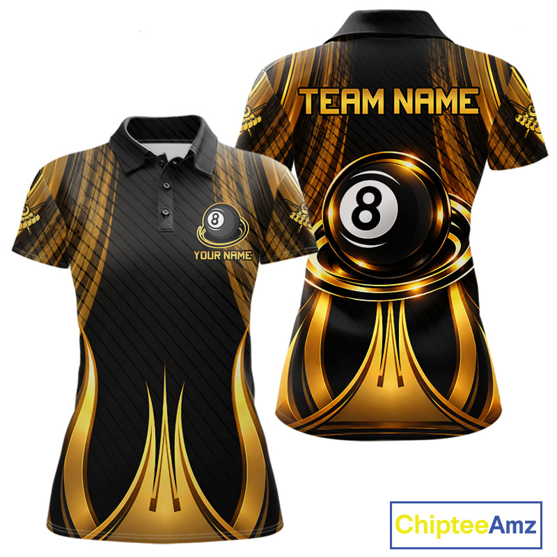 Gold 8 Ball Pool Billiard Polo & Quarter-Zip Shirt For Women Personalized Ball Billiard Team Attire NYN4972