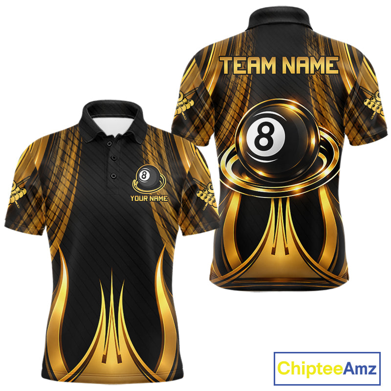 Gold 8 Ball Pool Billiard Polo & Quarter-Zip Shirt For Men Personalized Ball Billiard Team Attire NYN4972