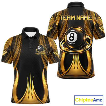 Gold 8 Ball Pool Billiard Polo & Quarter-Zip Shirt For Men Personalized Ball Billiard Team Attire NYN4972