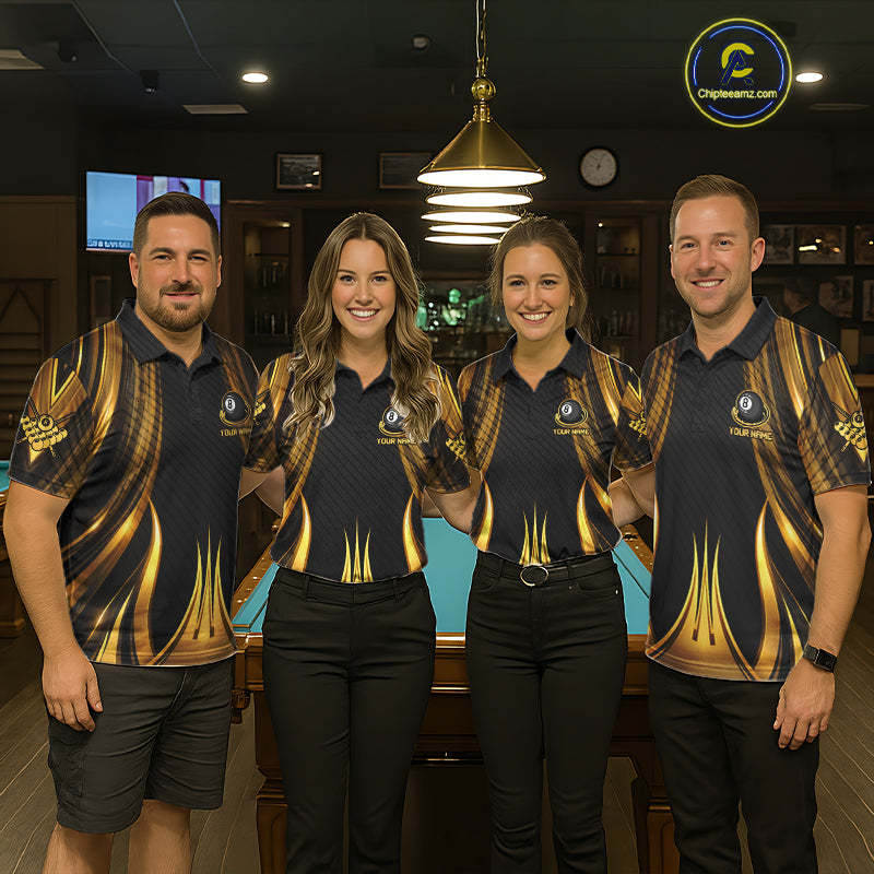 Gold 8 Ball Pool Billiard Polo & Quarter-Zip Shirt For Women Personalized Ball Billiard Team Attire NYN4972