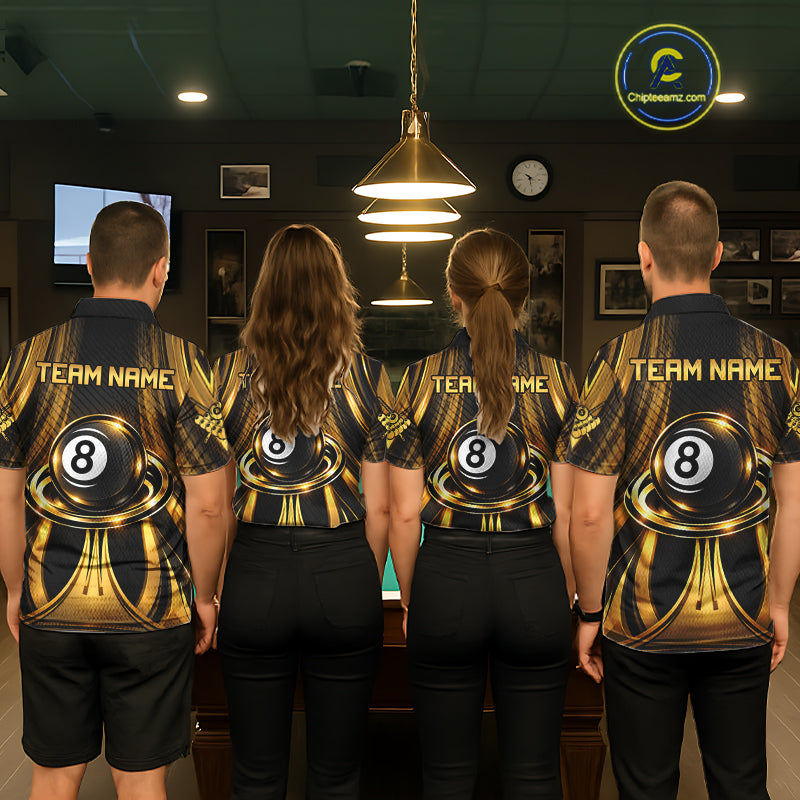 Gold 8 Ball Pool Billiard Polo & Quarter-Zip Shirt For Women Personalized Ball Billiard Team Attire NYN4972