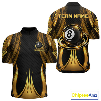 Gold 8 Ball Pool Billiard Polo & Quarter-Zip Shirt For Men Personalized Ball Billiard Team Attire NYN4972