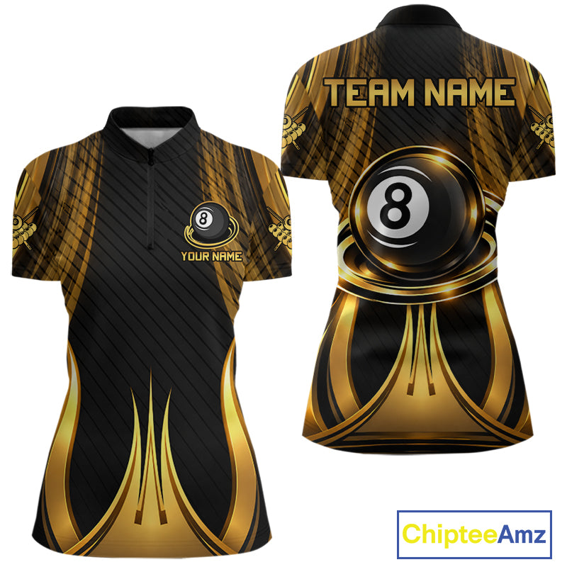 Gold 8 Ball Pool Billiard Polo & Quarter-Zip Shirt For Women Personalized Ball Billiard Team Attire NYN4972