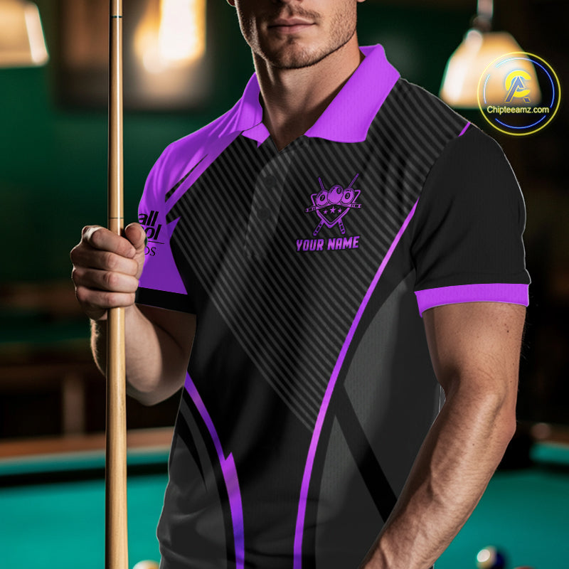 Black And Purple Human Play Pool 8 Ball Men's Billiard Shirt Custom Billiard Team League Attire NYN4974