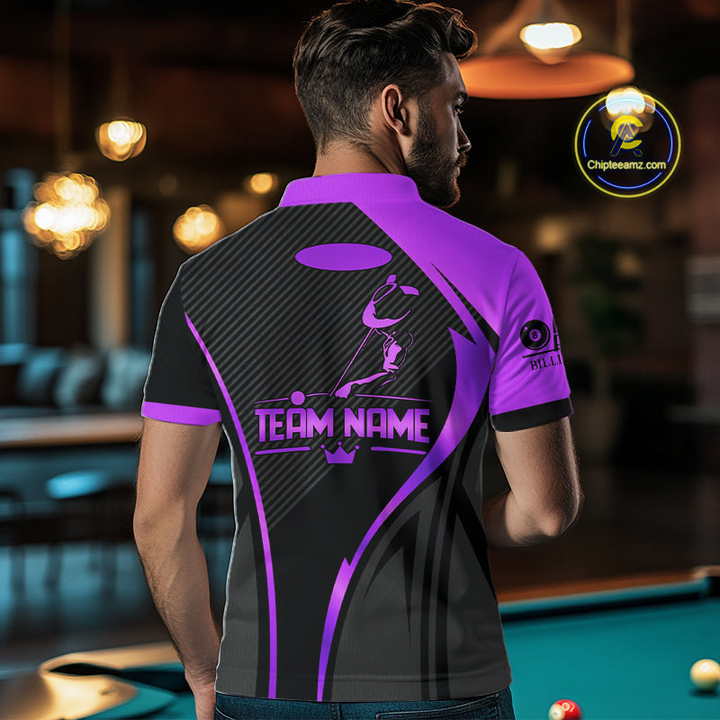 Black And Purple Human Play Pool 8 Ball Men's Billiard Shirt Custom Billiard Team League Attire NYN4974