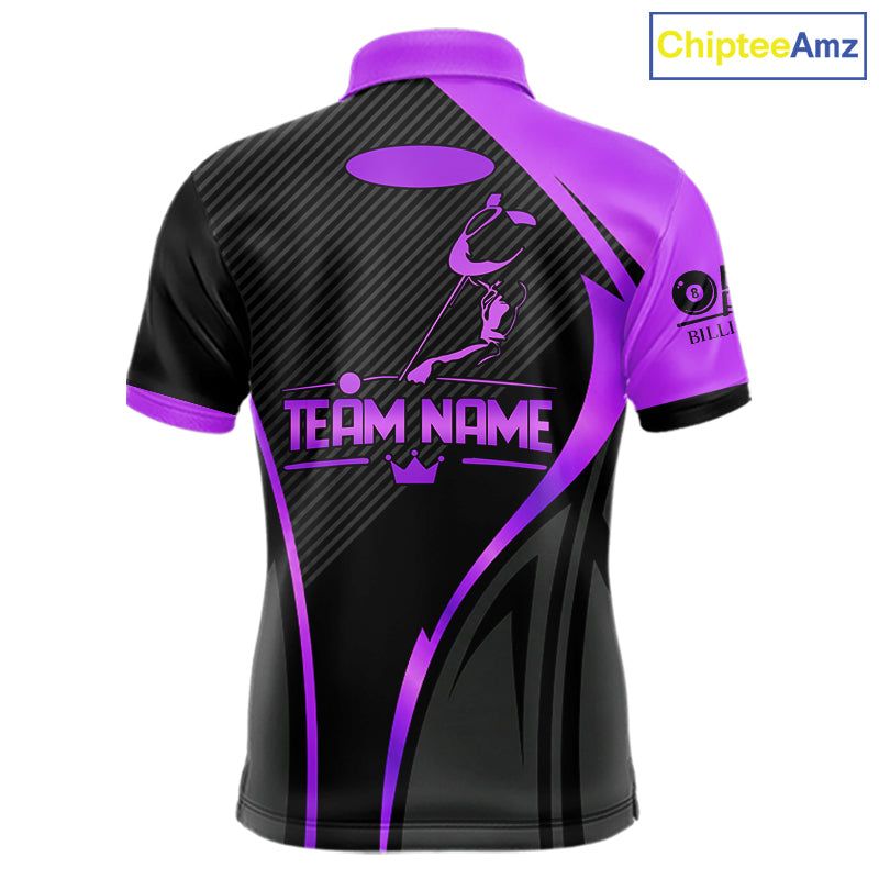 Black And Purple Human Play Pool 8 Ball Men's Billiard Shirt Custom Billiard Team League Attire NYN4974
