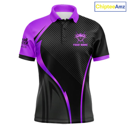 Black And Purple Human Play Pool 8 Ball Men's Billiard Shirt Custom Billiard Team League Attire NYN4974