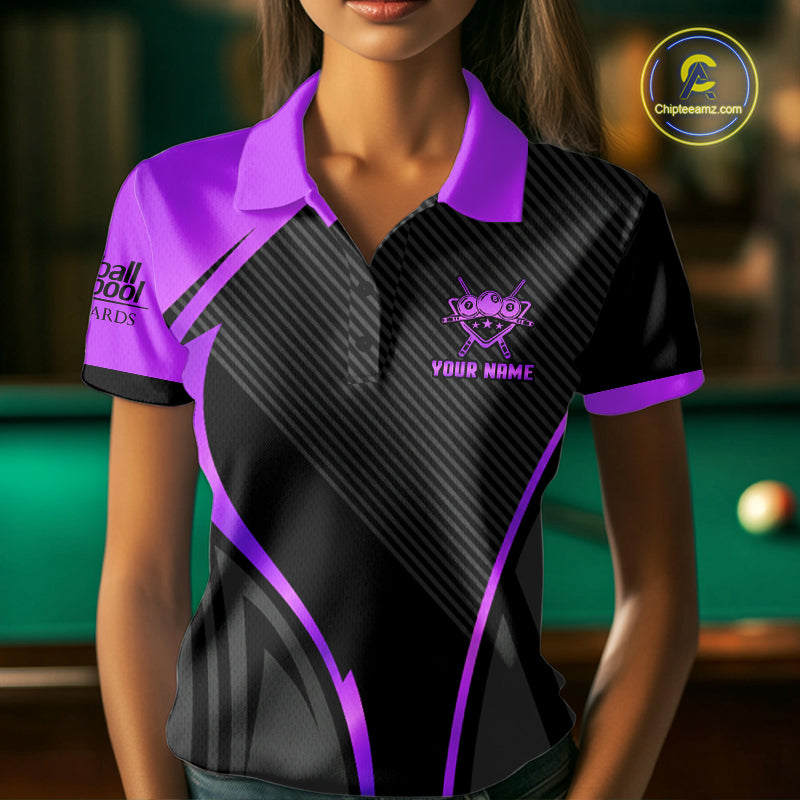 Black And Purple Human Play Pool 8 Ball Women Billiard Shirt Custom Billiard Team League Attire NYN4974