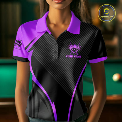 Black And Purple Human Play Pool 8 Ball Women Billiard Shirt Custom Billiard Team League Attire NYN4974