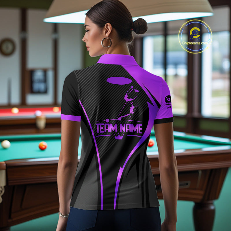 Black And Purple Human Play Pool 8 Ball Women Billiard Shirt Custom Billiard Team League Attire NYN4974