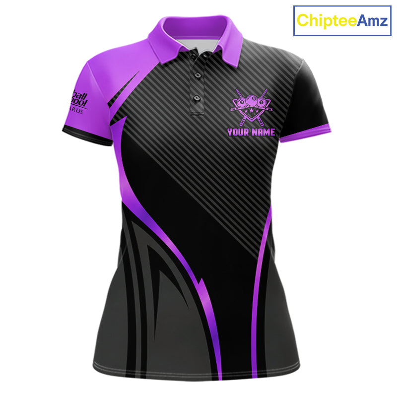 Black And Purple Human Play Pool 8 Ball Women Billiard Shirt Custom Billiard Team League Attire NYN4974
