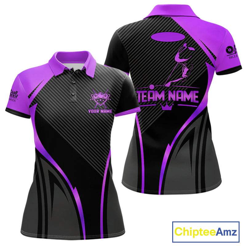 Black And Purple Human Play Pool 8 Ball Women Billiard Shirt Custom Billiard Team League Attire NYN4974
