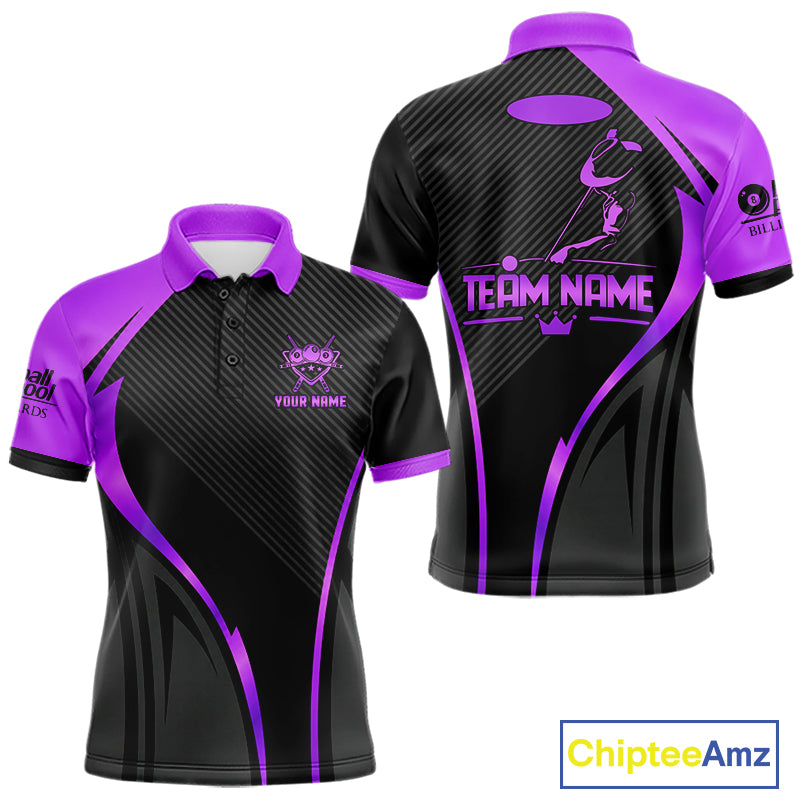 Black And Purple Human Play Pool 8 Ball Men's Billiard Shirt Custom Billiard Team League Attire NYN4974