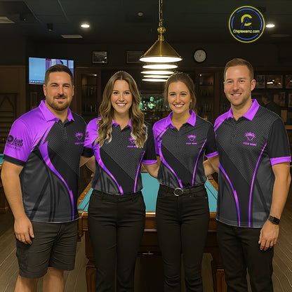 Black And Purple Human Play Pool 8 Ball Women Billiard Shirt Custom Billiard Team League Attire NYN4974
