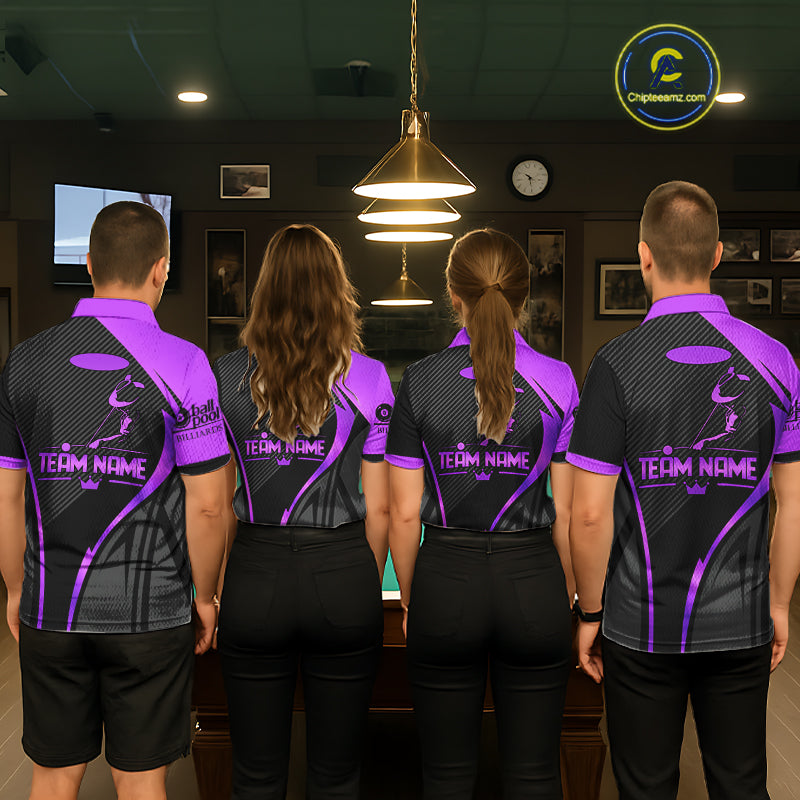 Black And Purple Human Play Pool 8 Ball Women Billiard Shirt Custom Billiard Team League Attire NYN4974