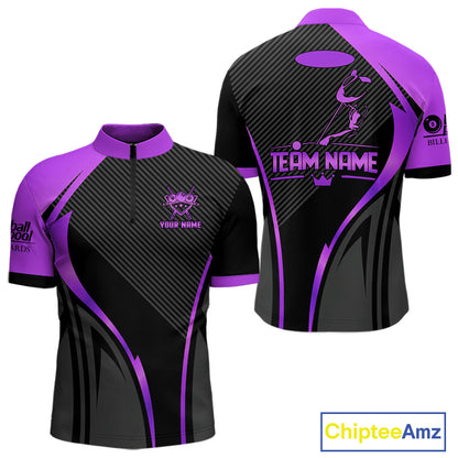 Black And Purple Human Play Pool 8 Ball Men's Billiard Shirt Custom Billiard Team League Attire NYN4974