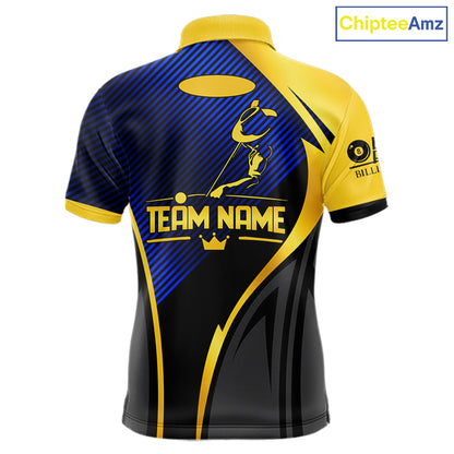 Gold And Blue Human Play Pool 8 Ball Men's Billiard Shirt Custom Billiard Team League Attire NYN4975