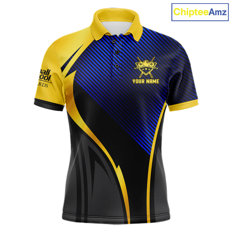 Gold And Blue Human Play Pool 8 Ball Men's Billiard Shirt Custom Billiard Team League Attire NYN4975