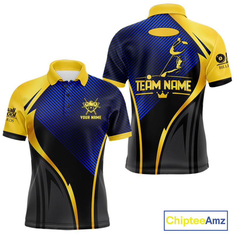 Gold And Blue Human Play Pool 8 Ball Men's Billiard Shirt Custom Billiard Team League Attire NYN4975