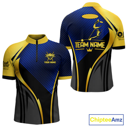 Gold And Blue Human Play Pool 8 Ball Men's Billiard Shirt Custom Billiard Team League Attire NYN4975