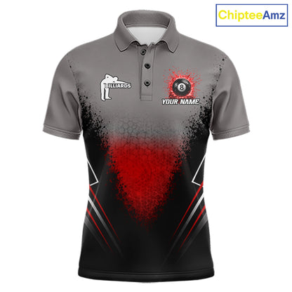 Personalized Grey And Red Splatter 8 Ball Pool Billiard Shirt For Men Custom Billiard Team Jersey NYN4976