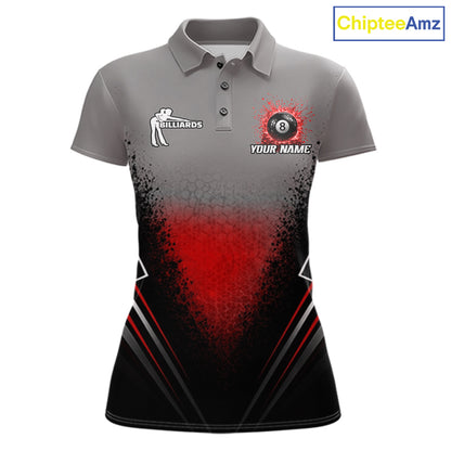 Personalized Grey And Red Splatter 8 Ball Pool Billiard Shirt For Women Custom Billiard Team Jersey NYN4976