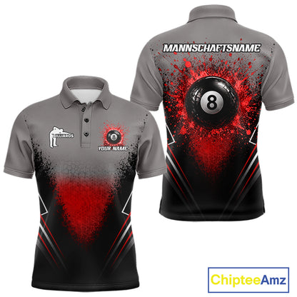 Personalized Grey And Red Splatter 8 Ball Pool Billiard Shirt For Men Custom Billiard Team Jersey NYN4976