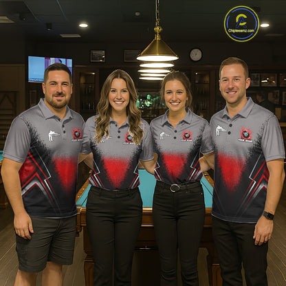 Personalized Grey And Red Splatter 8 Ball Pool Billiard Shirt For Men Custom Billiard Team Jersey NYN4976