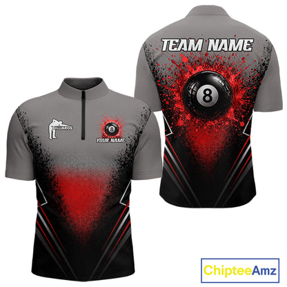 Personalized Grey And Red Splatter 8 Ball Pool Billiard Shirt For Men Custom Billiard Team Jersey NYN4976
