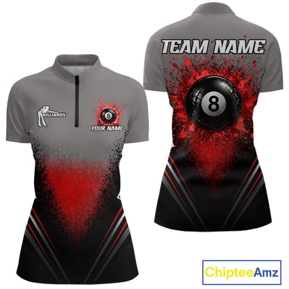 Personalized Grey And Red Splatter 8 Ball Pool Billiard Shirt For Women Custom Billiard Team Jersey NYN4976