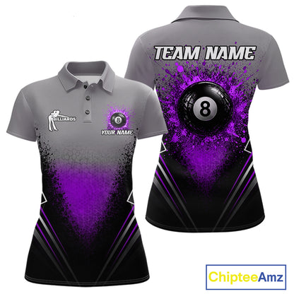 Personalized Grey And Purple Splatter 8 Ball Pool Billiard Shirt For Women Custom Billiard Team Jersey NYN4977