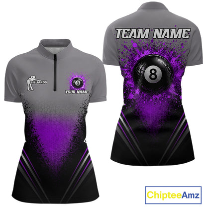 Personalized Grey And Purple Splatter 8 Ball Pool Billiard Shirt For Women Custom Billiard Team Jersey NYN4977