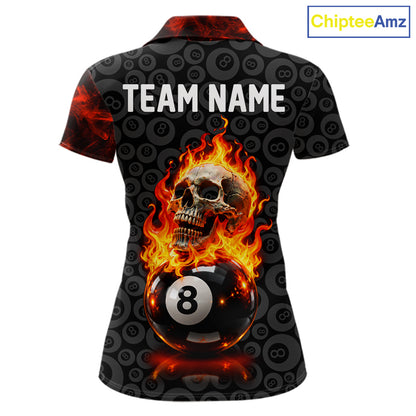 Red Flaming Skull 8 Ball Pool Billiard Team Shirt For Women Custom Flame Billiard Ball & Cue Gifts NYN4981