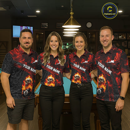Red Flaming Skull 8 Ball Pool Billiard Team Shirt For Women Custom Flame Billiard Ball & Cue Gifts NYN4981