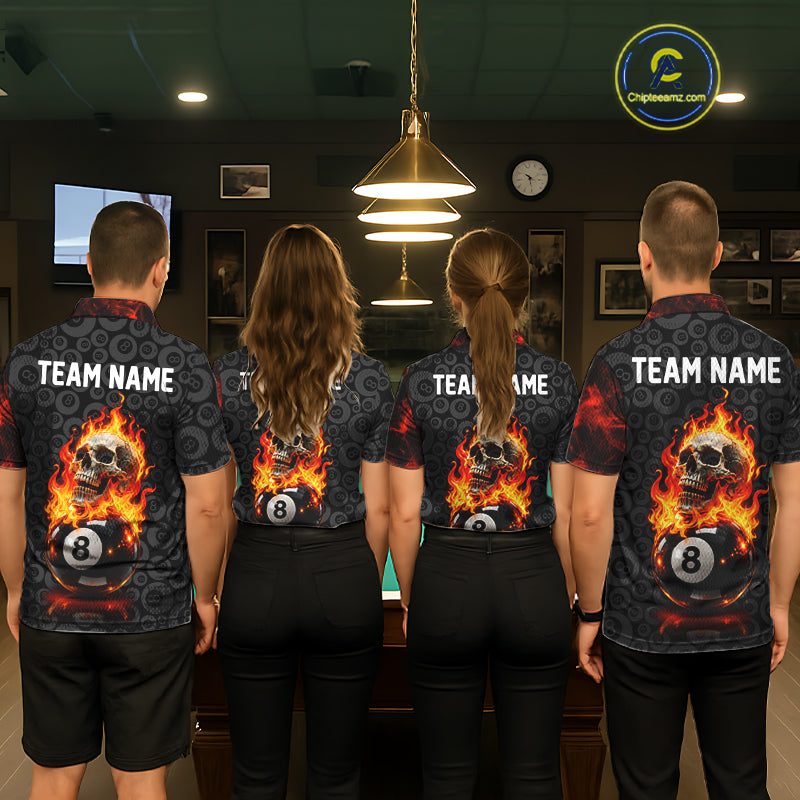 Red Flaming Skull 8 Ball Pool Billiard Team Shirt For Women Custom Flame Billiard Ball & Cue Gifts NYN4981