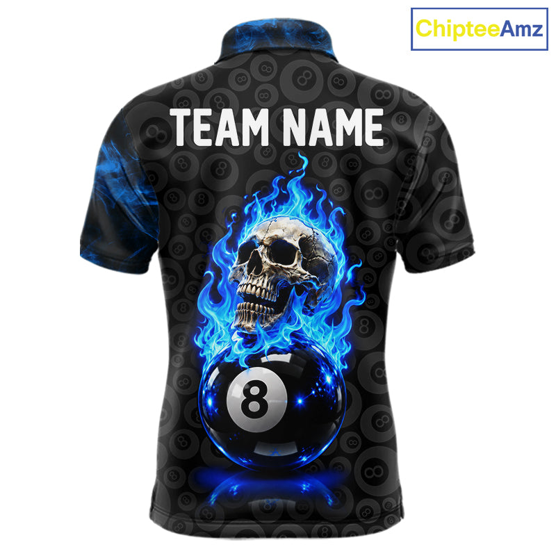 Blue Flaming Skull 8 Ball Pool Billiard Team Shirt For Men Custom Flame Billiard Ball & Cue Gifts NYN4982