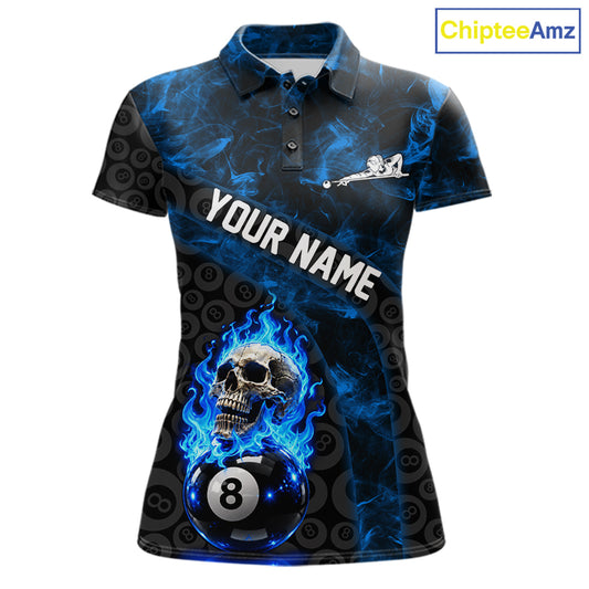 Blue Flaming Skull 8 Ball Pool Billiard Team Shirt For Women Custom Flame Billiard Ball & Cue Gifts NYN4982