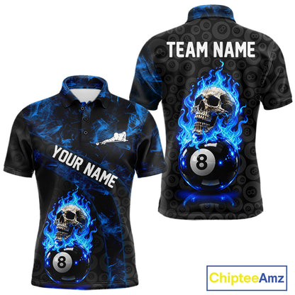 Blue Flaming Skull 8 Ball Pool Billiard Team Shirt For Men Custom Flame Billiard Ball & Cue Gifts NYN4982