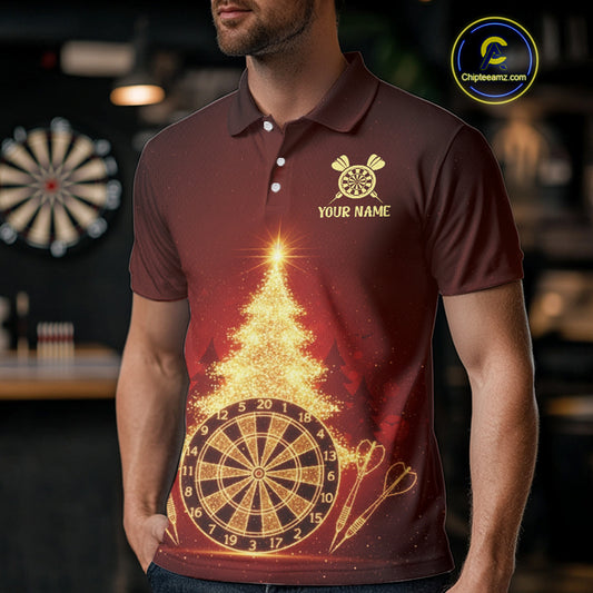 Red Snowflake Dartboard Christmas Custom Men Polo Dart Jerseys Xmas Dart League Shirt NYN2051