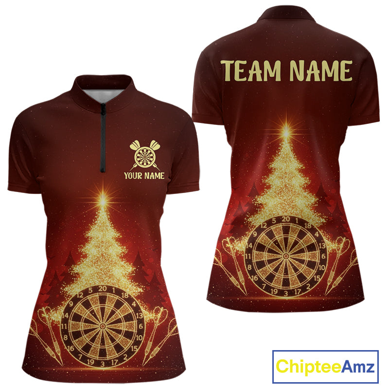 Red Snowflake Dartboard Christmas Custom Women Quarter-Zip Dart Jerseys Xmas Dart League Shirt NYN2051