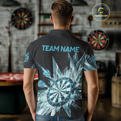 Blue Snow Ice Dartboard Men Darts Polo Shirt Custom Name & Team Xmas Dart League Shirt NYN2057
