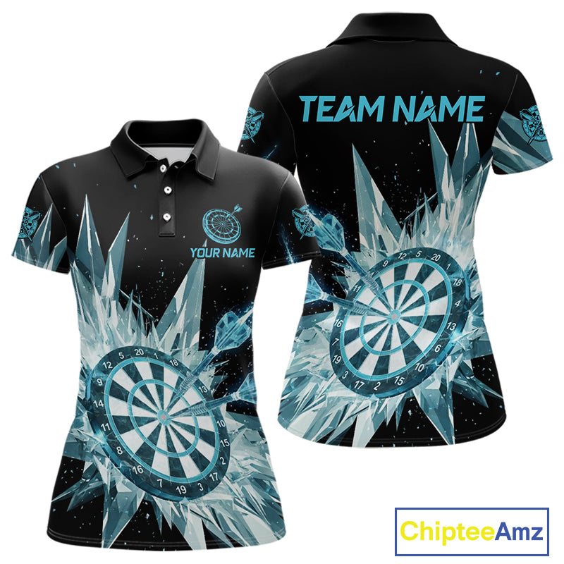 Blue Snow Ice Dartboard Women Darts Polo Shirt Custom Name & Team Xmas Dart League Shirt NYN2057