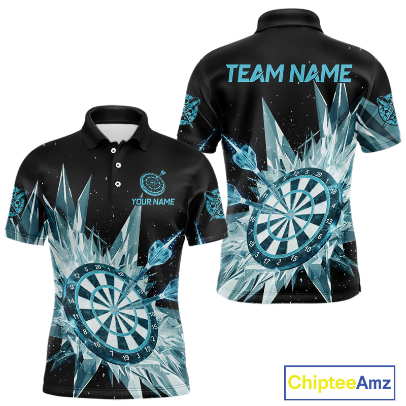 Blue Snow Ice Dartboard Men Darts Polo Shirt Custom Name & Team Xmas Dart League Shirt NYN2057