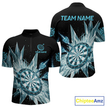 Load image into Gallery viewer, Blue Snow Ice Dartboard Men Darts Quarter-Zip Shirt Custom Name &amp; Team Xmas Dart League Shirt NYN2057