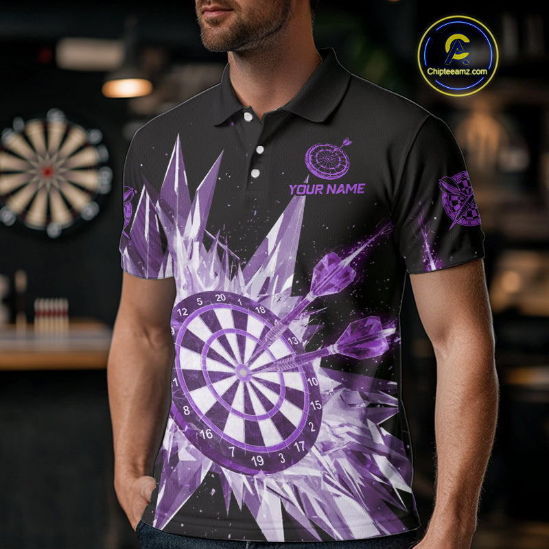 Purple Snow Ice Dartboard Men Darts Polo Shirt Custom Name & Team Xmas Dart League Shirt NYN2058