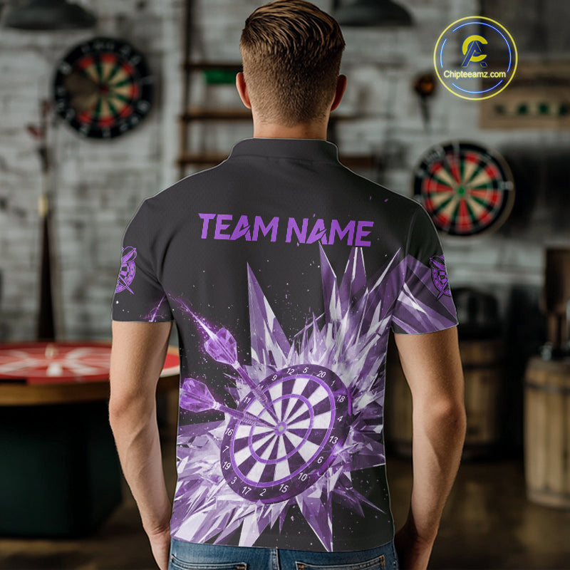Purple Snow Ice Dartboard Men Darts Polo Shirt Custom Name & Team Xmas Dart League Shirt NYN2058