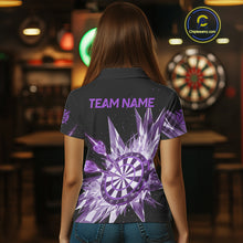 Load image into Gallery viewer, Purple Snow Ice Dartboard Women Darts Polo Shirt Custom Name &amp; Team Xmas Dart League Shirt NYN2058