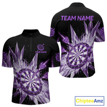 Load image into Gallery viewer, Purple Snow Ice Dartboard Men Darts Quarter-Zip Shirt Custom Name &amp; Team Xmas Dart League Shirt NYN2058