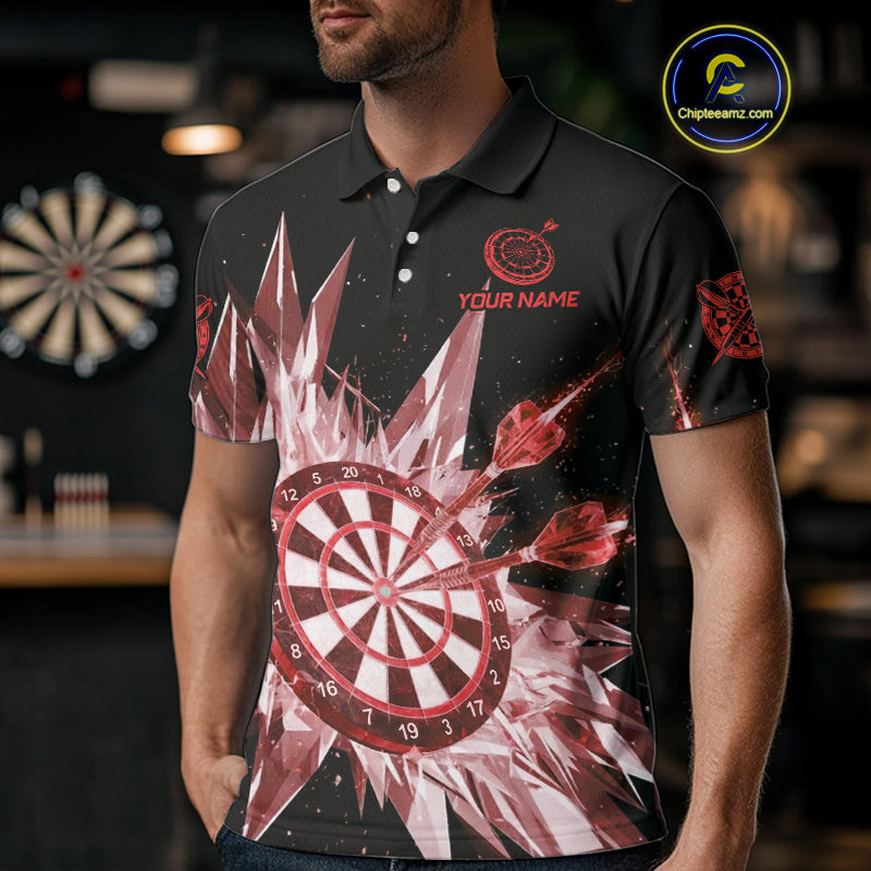 Red Snow Ice Dartboard Men Darts Polo Shirt Custom Name & Team Xmas Dart League Shirt NYN2059