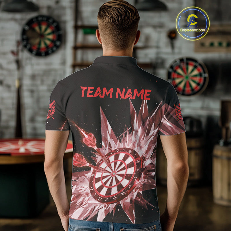 Red Snow Ice Dartboard Men Darts Polo Shirt Custom Name & Team Xmas Dart League Shirt NYN2059
